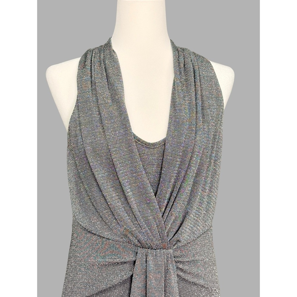 Anne Klein Size 10 Metallic Silver Gray Sleeveless Draped Cocktail Dress